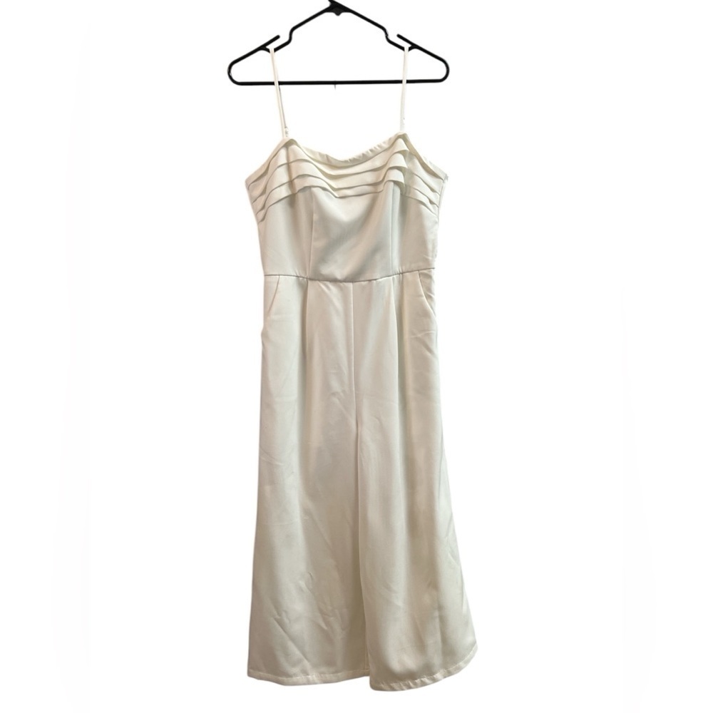 White classy sleeveless wide leg crop jumpsuit